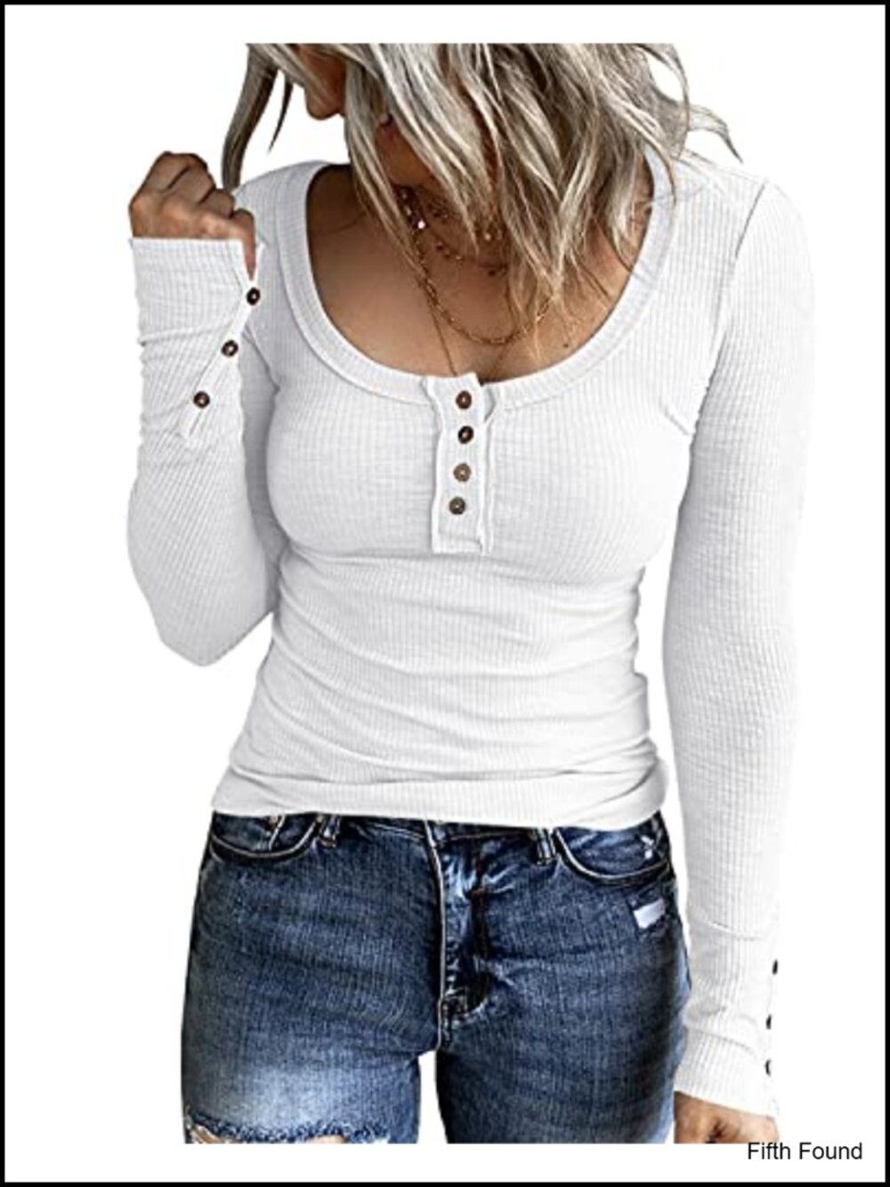 KINLONSAIR Women Long Sleeve Henley Shirt Scoop Neck Ribbed Knit Tunic